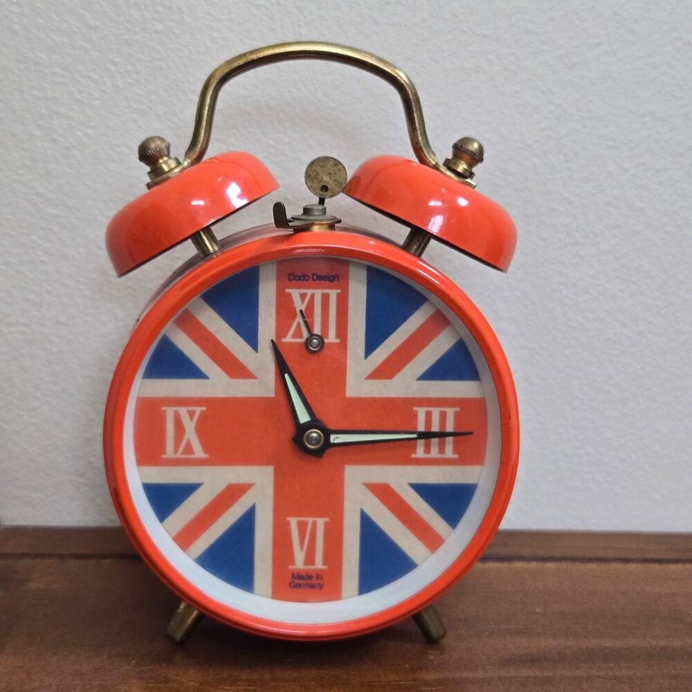 Vtg Dodo Design Alarm Clock Made in Germany MCM Orange Brass Hardware *Works*